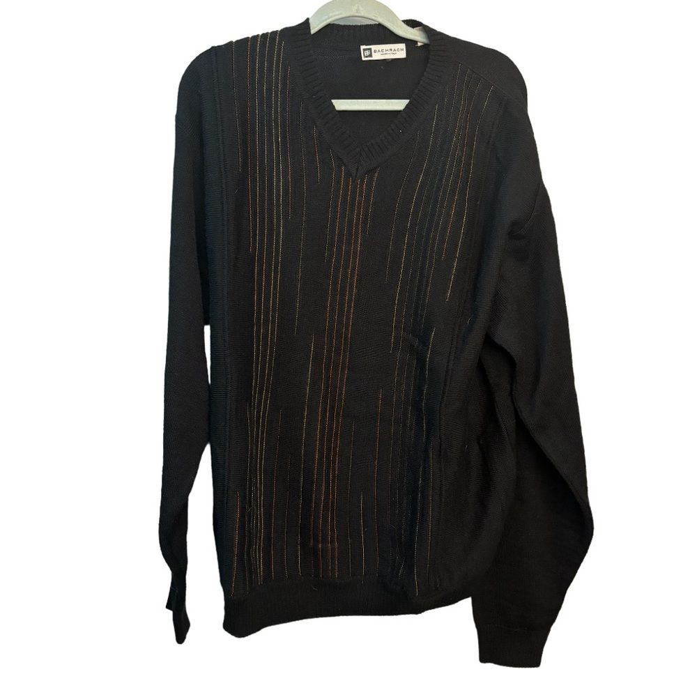 Bachrach Vintage Stripe Detail Mens Black Orange Wool Blend Sweater Sz XL